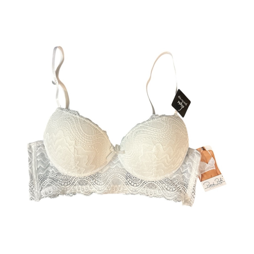 René Rofé Lingerie NEW Slight Push Up Bra White 36A Lace Padded Three Row Hook